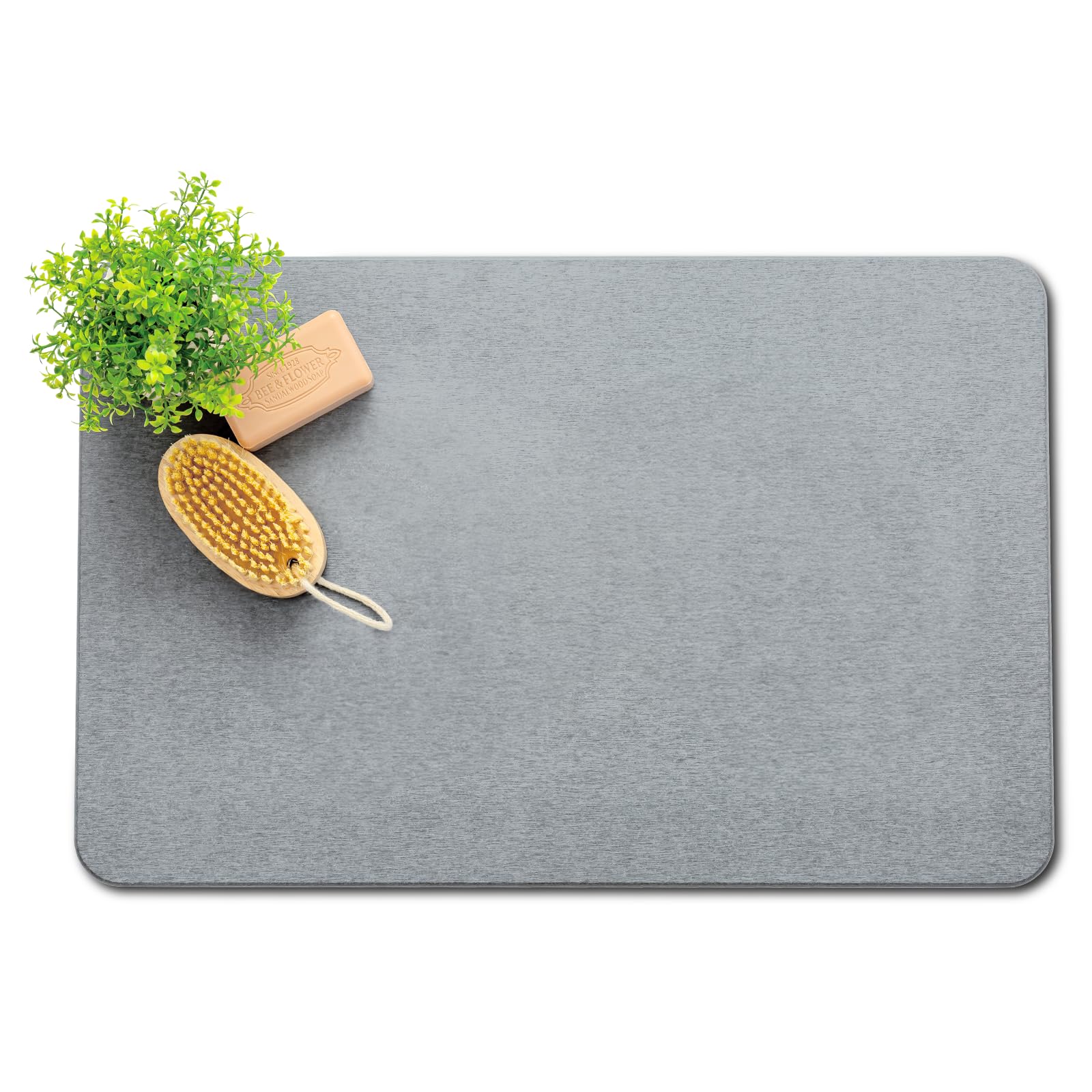 Plentio Premium Comfort Stone Bath Mat close-up shows rapid moisture absorption for safer bathroom floors.