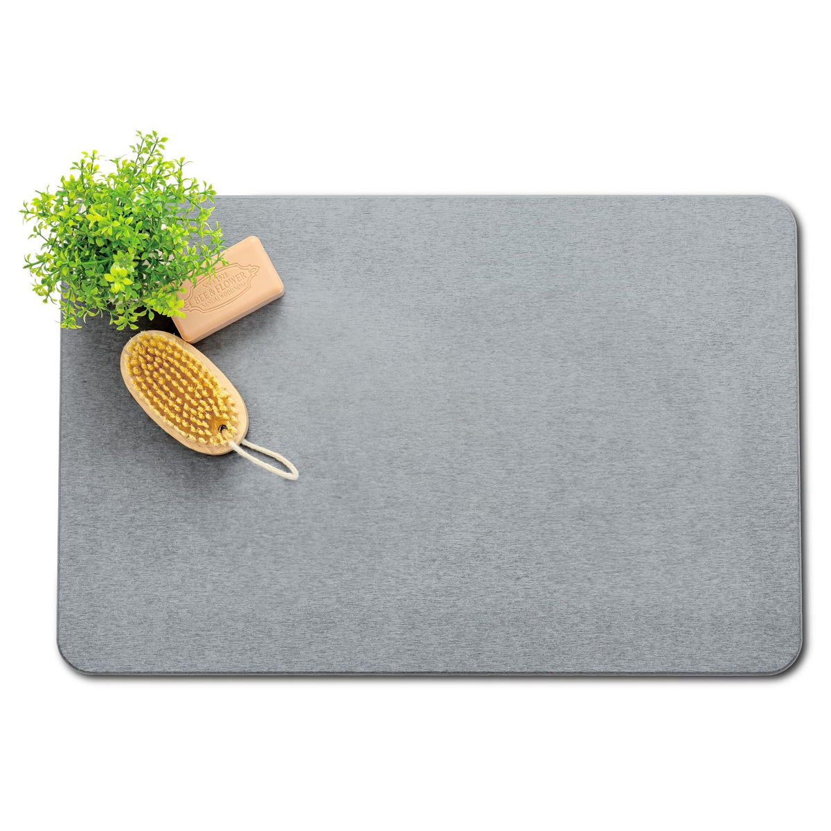 Plentio Premium Comfort Stone Bath Mat close-up shows rapid moisture absorption for safer bathroom floors.