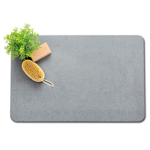Plentio Premium Comfort Stone Bath Mat close-up shows rapid moisture absorption for safer bathroom floors.