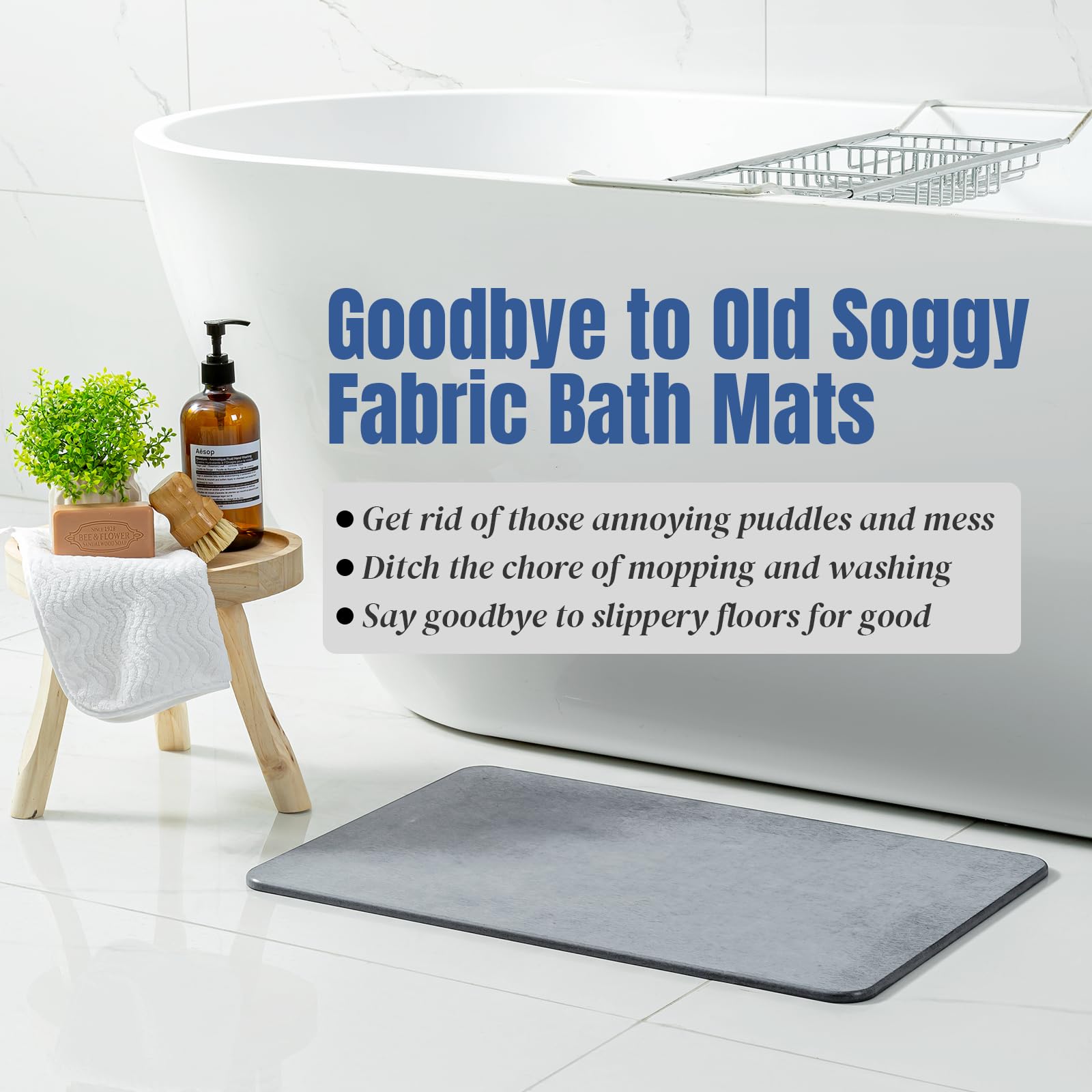 Plentio Premium Comfort Stone Bath Mat in dark gray complements any bathroom décor.