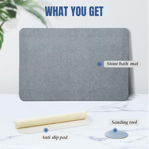 Plentio Premium Comfort Stone Bath Mat features a non-slip surface for confident footing.