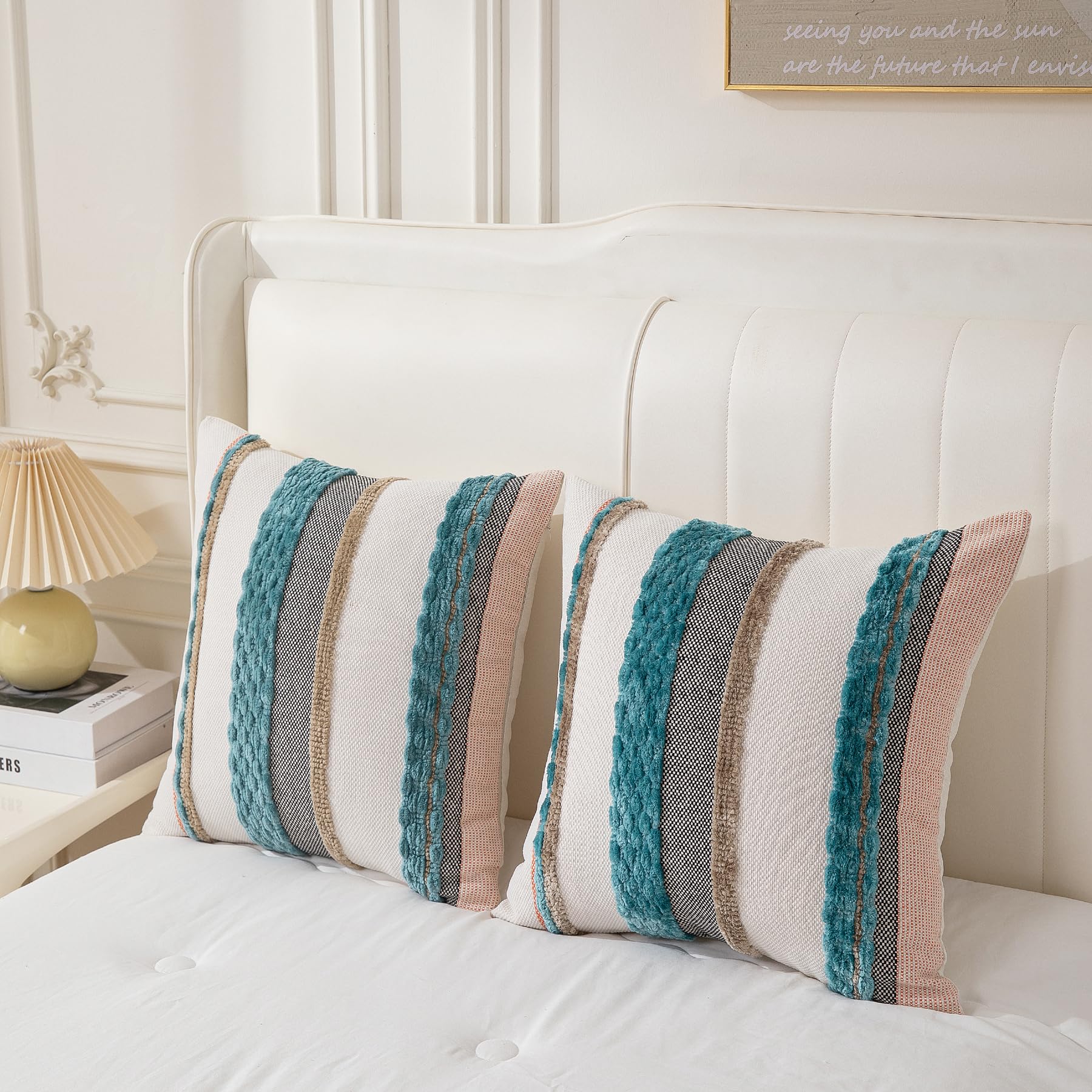PLEPATE boho pillow cover texture detail teal; tactile warmth for sofas