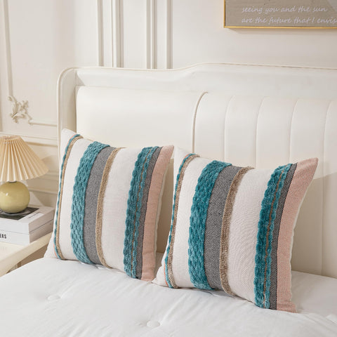 PLEPATE boho pillow cover texture detail teal; tactile warmth for sofas