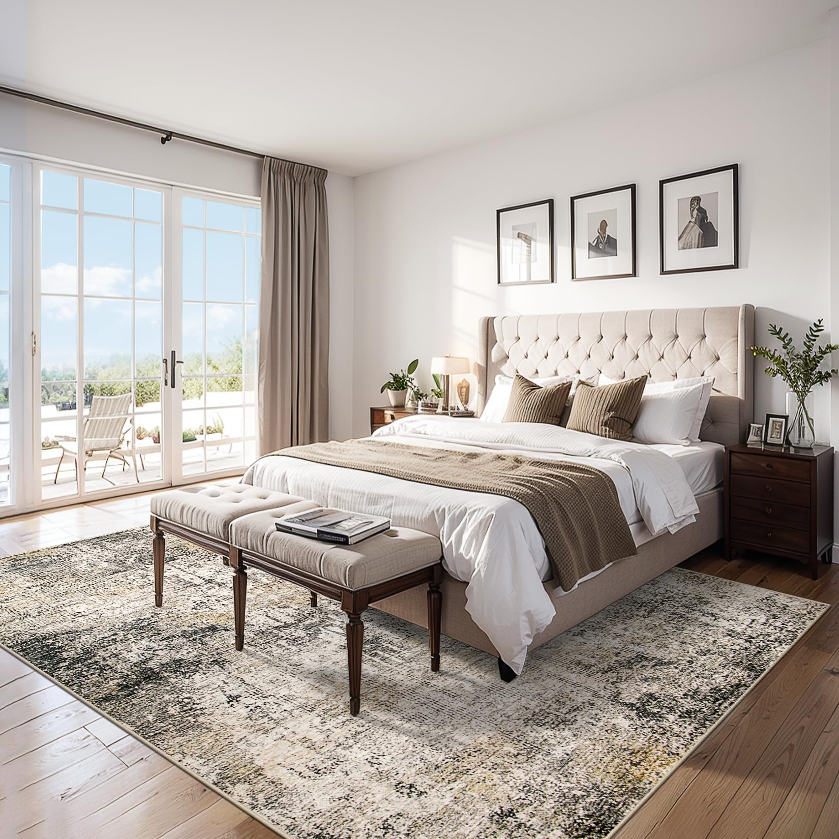 PLHXFR neutral tones rug suitable for living room and bedroom layouts.