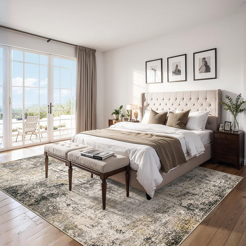 PLHXFR neutral tones rug suitable for living room and bedroom layouts.