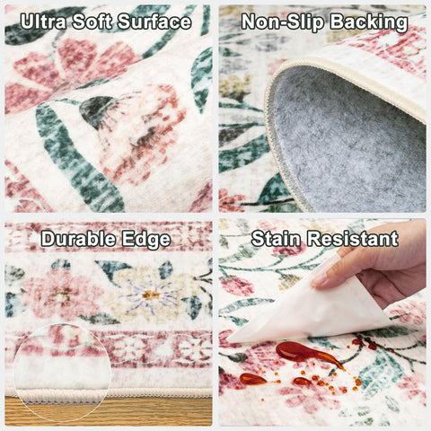 PLHXFR machine-washable floral rug for easy cleanup and durability