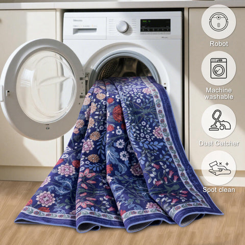 PLHXFR floral blue rug anti-slip back keeps rug in place