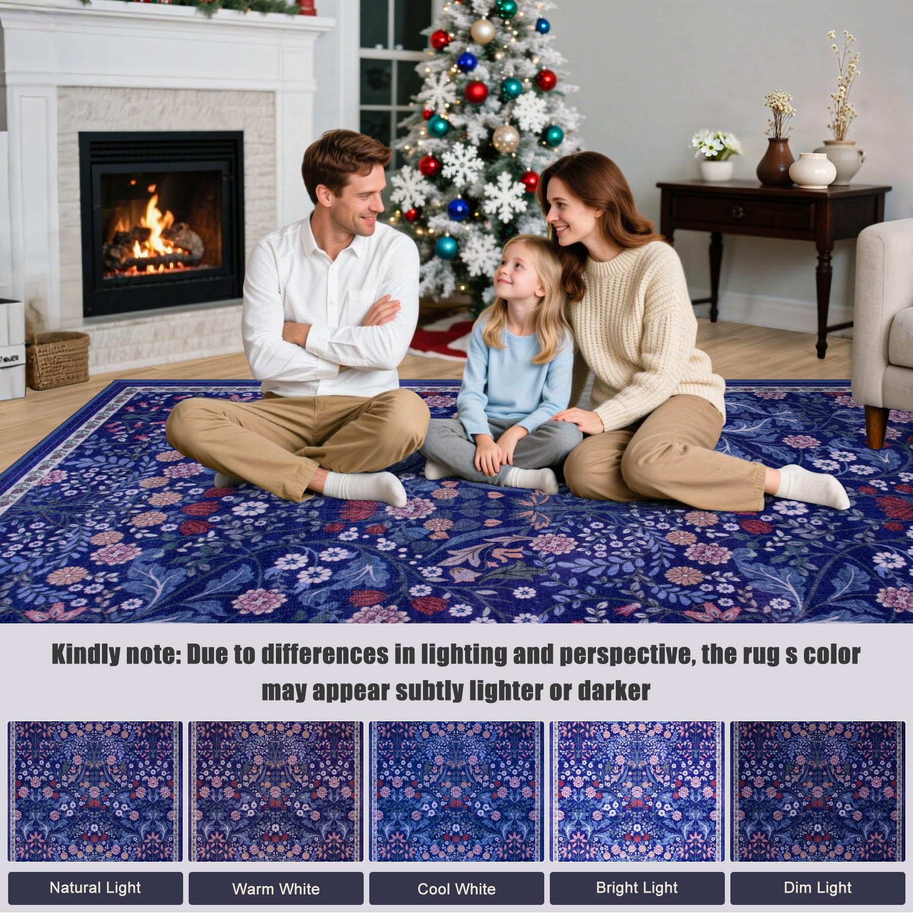 PLHXFR floral blue rug packaging shows contents and size