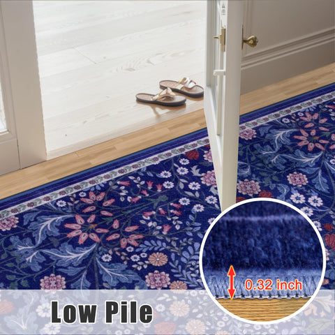 PLHXFR floral blue rug stain resistant for busy homes