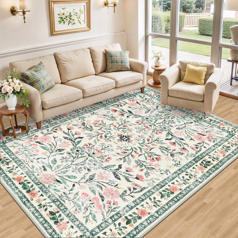 PLHXFR floral rug non-slip backing keeps high-traffic areas safe.