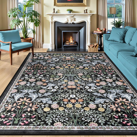 PLHXFR floral washable area rug 9x12 adds vintage charm to living rooms.