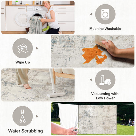 PLHXFR non-slip backing keeps the rug in place on smooth floors.