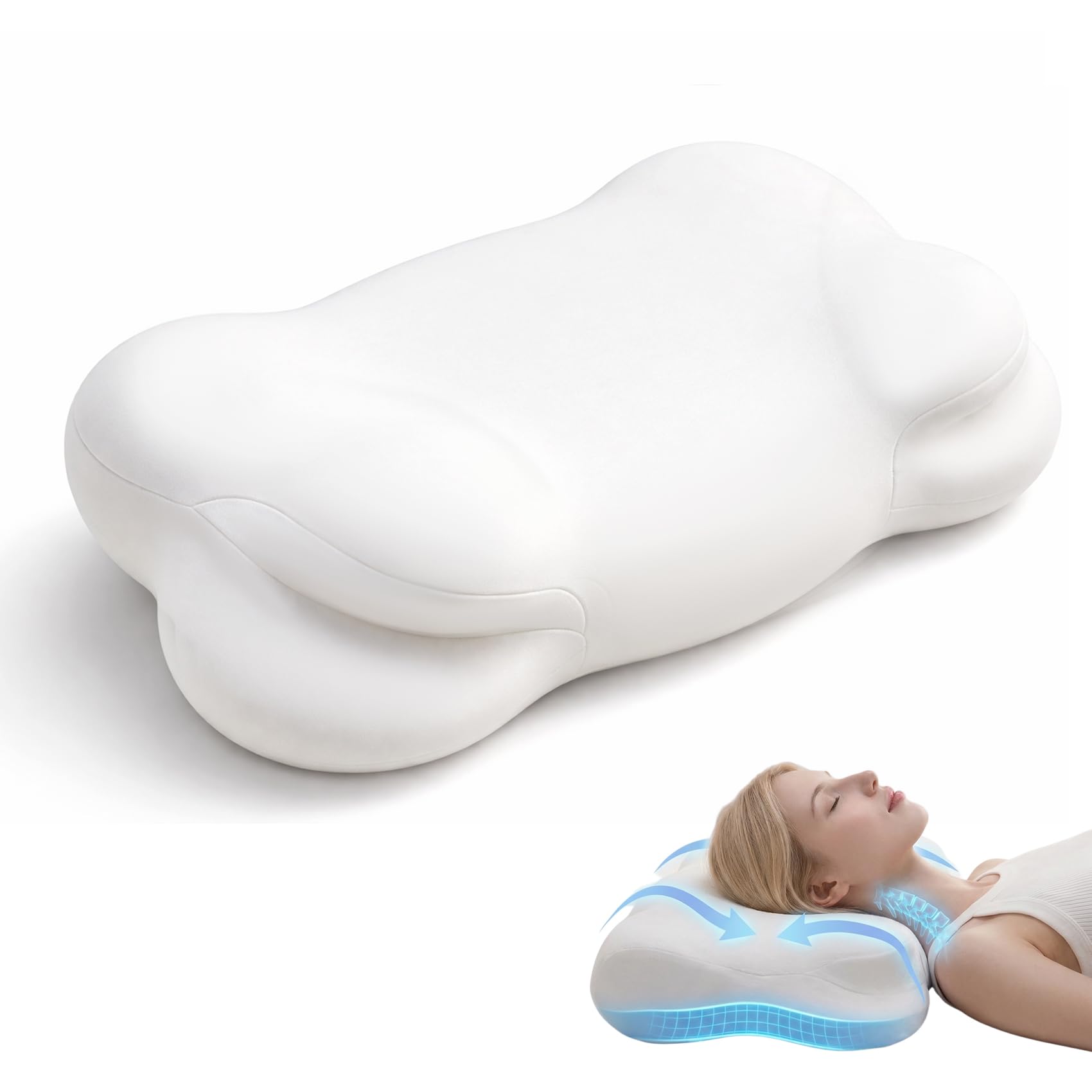 Ploithic New 2.0 Cloud Pillow dual loft demonstrates adjustable height for personalized neck support.