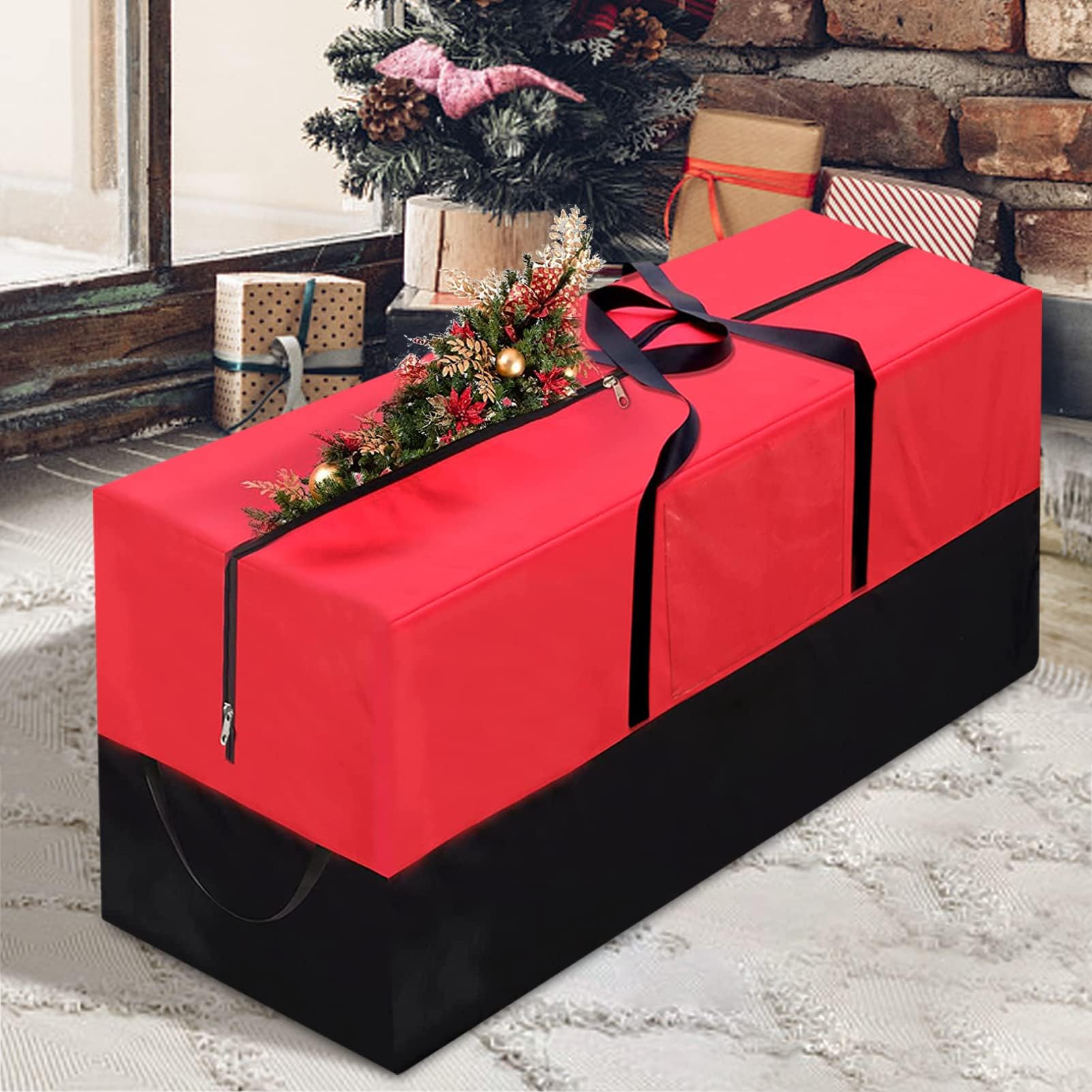 PLTCAT Christmas tree storage bag, front view, showing rugged 600D fabric for protection