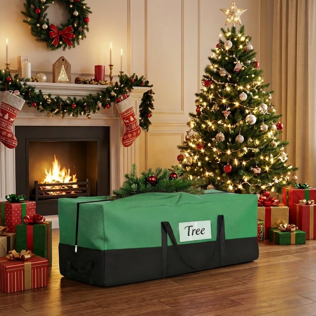 PLTCAT Christmas tree storage bag open shows wide access for disassembled tree