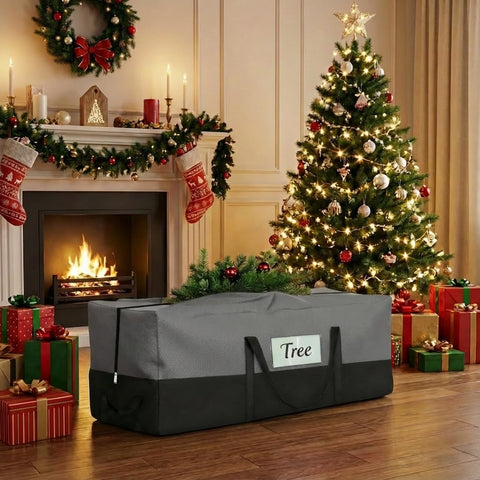 PLTCAT Christmas tree storage bag side view with secure zipper for easy access.