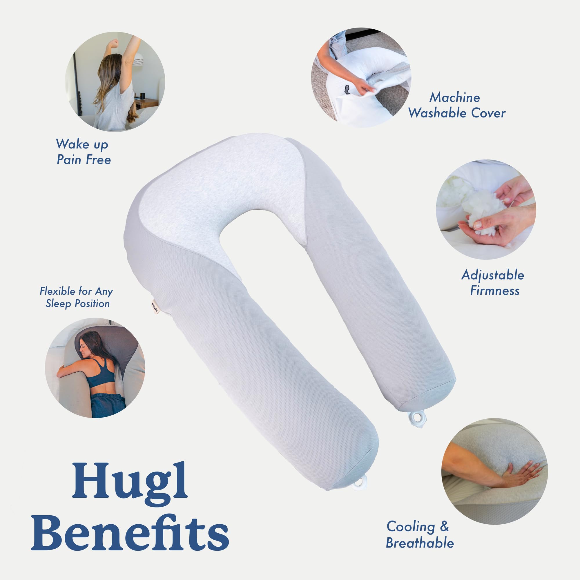 Plufl Hugl hypoallergenic materials closeup indicating gentle for sensitive sleepers.