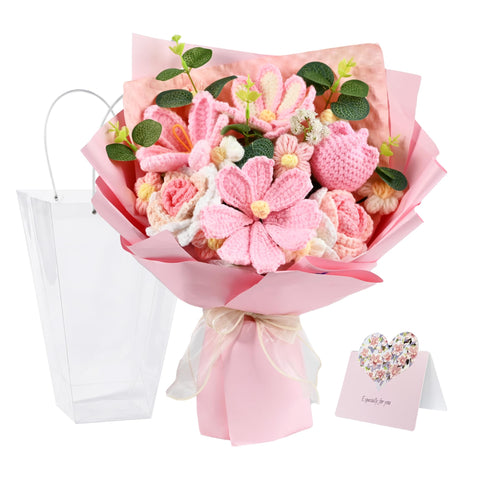 Plukers 18Pcs crochet bouquet in soft pinks for durable home decor keepsake