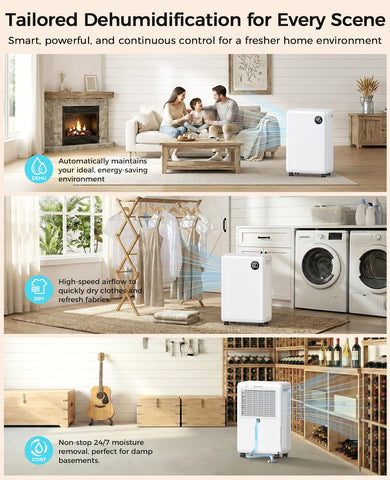 PLUSCENT dehumidifier with touch-screen control for easy mode selection