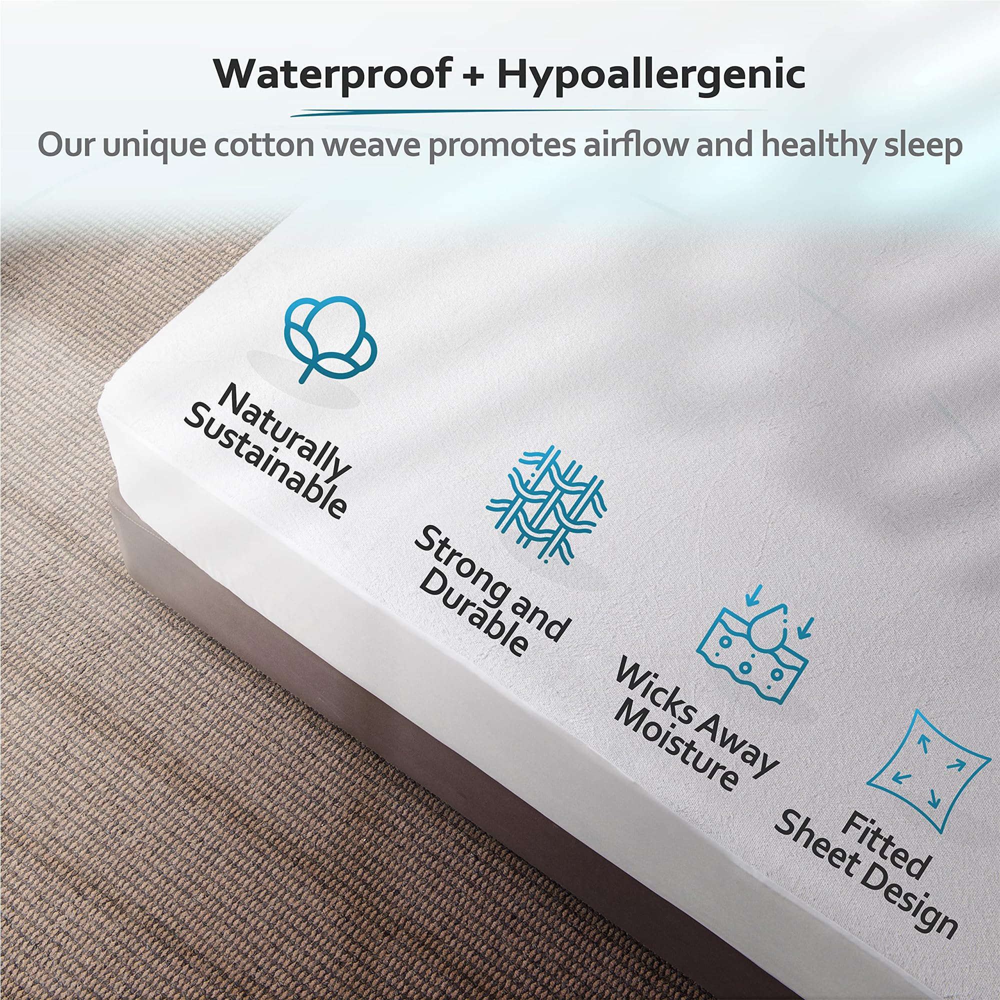PlushDeluxe breathable terry cotton showcases soft, moisture-wicking comfort on a king bed.