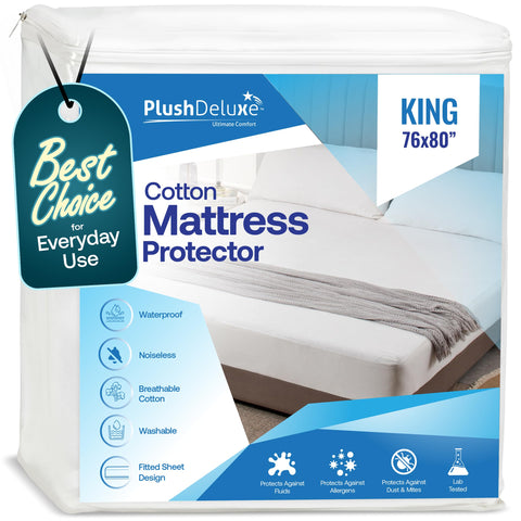 PlushDeluxe king mattress protector provides full coverage with a secure fitted edge.