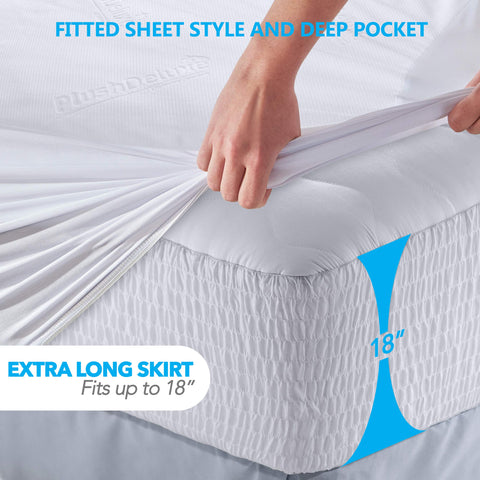 PlushDeluxe noiseless mattress protector stays silent for uninterrupted comfort.