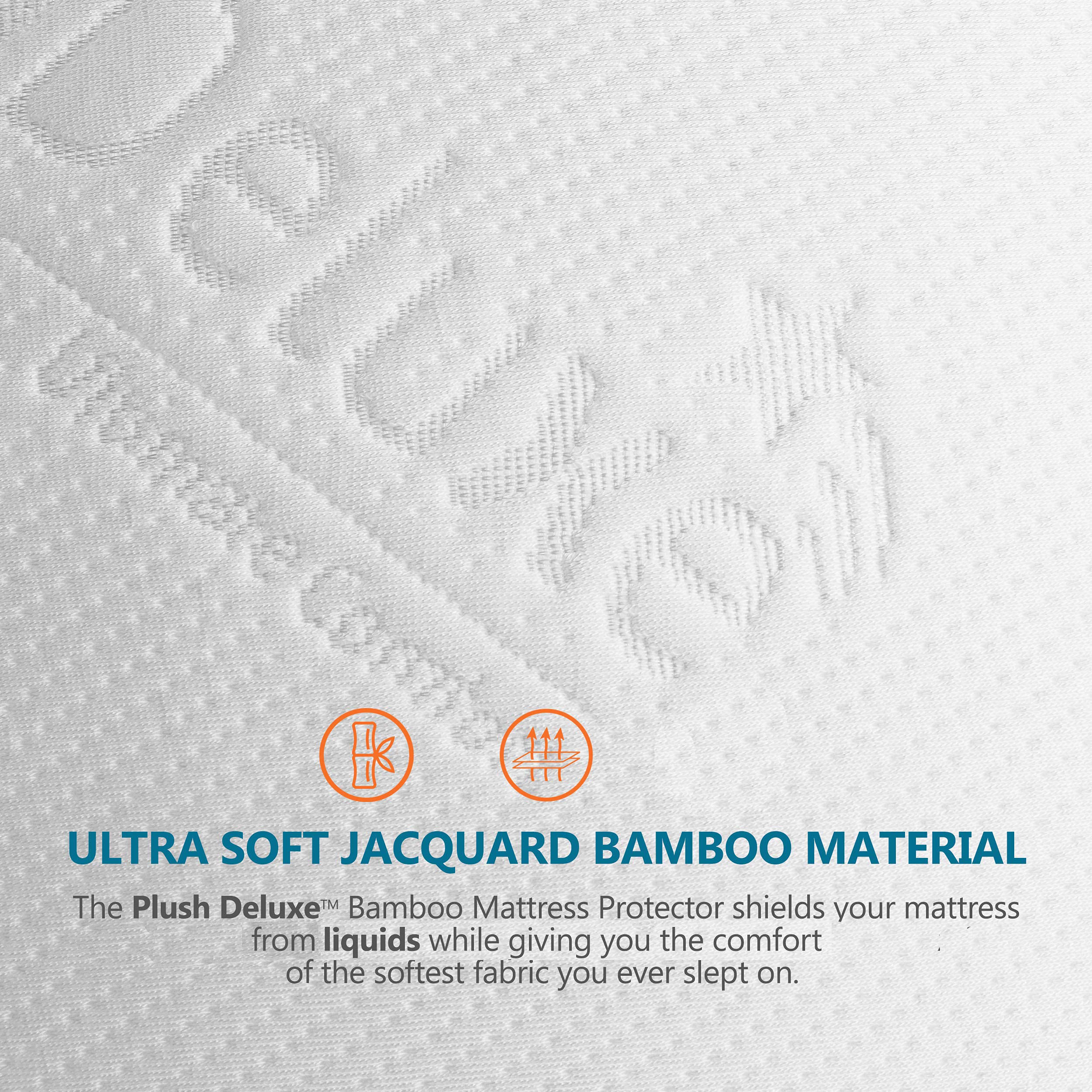 PlushDeluxe bamboo protector waterproof membrane close-up highlighting spill protection