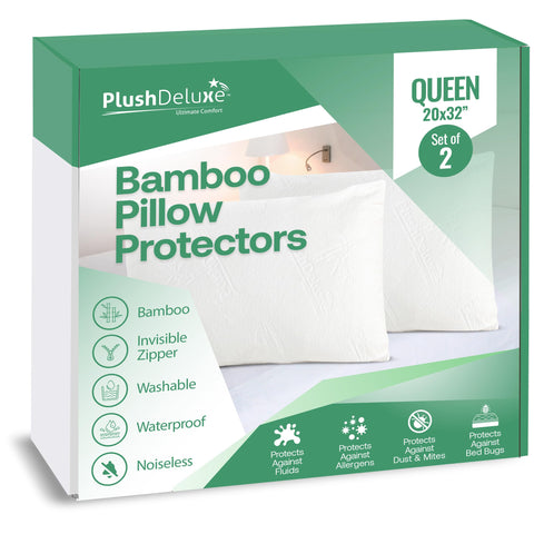 PlushDeluxe premium waterproof pillow protector cover showing waterproof barrier that protects pillow surface.