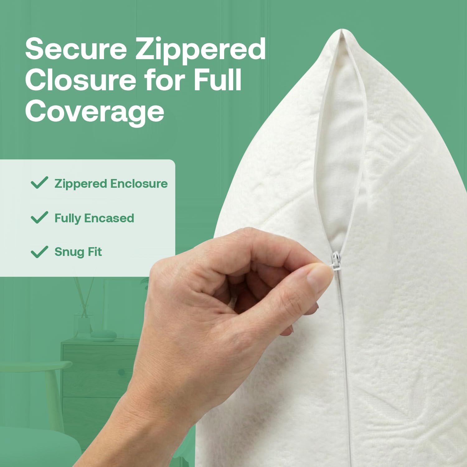 PlushDeluxe queen size 20x32 pillow protector image demonstrates proper fit.
