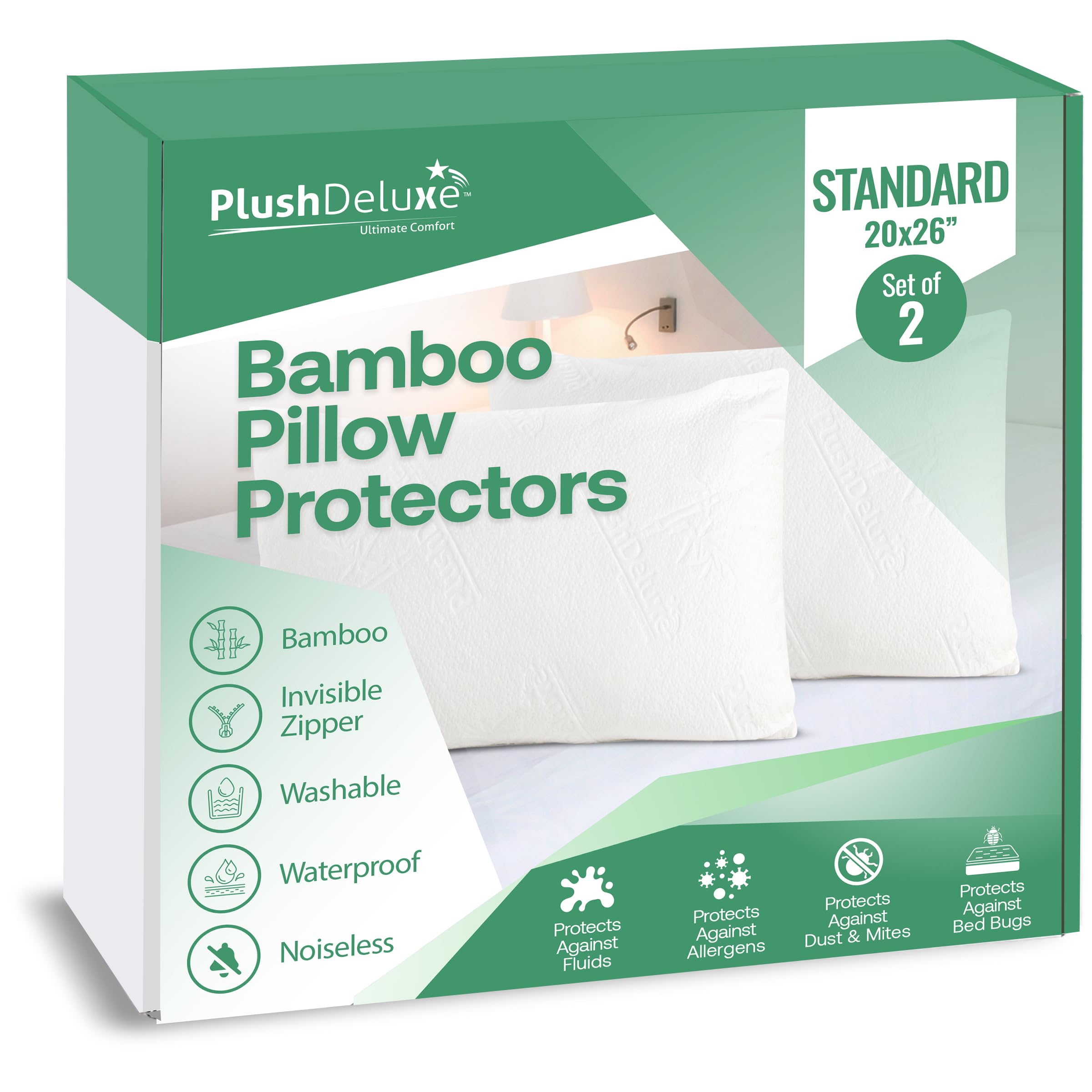 PlushDeluxe waterproof pillow protector 20x26 guards against spills while remaining soft
