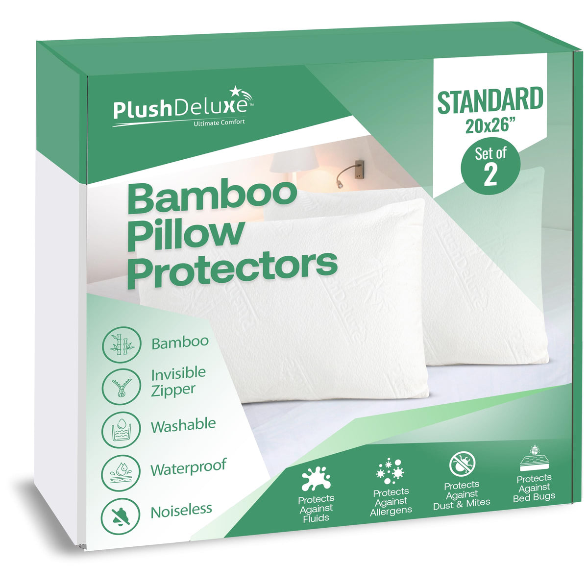 PlushDeluxe waterproof pillow protector 20x26 guards against spills while remaining soft