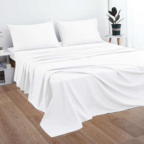 PLUSHY COMFORT king flat sheet measures 110x108 inches on a full king bed setup