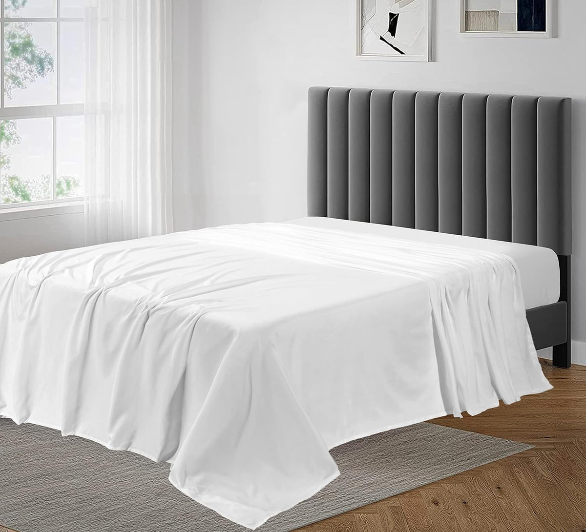 PLUSHY COMFORT luxury king flat sheet in white with silky sateen finish for a refined sleep surface