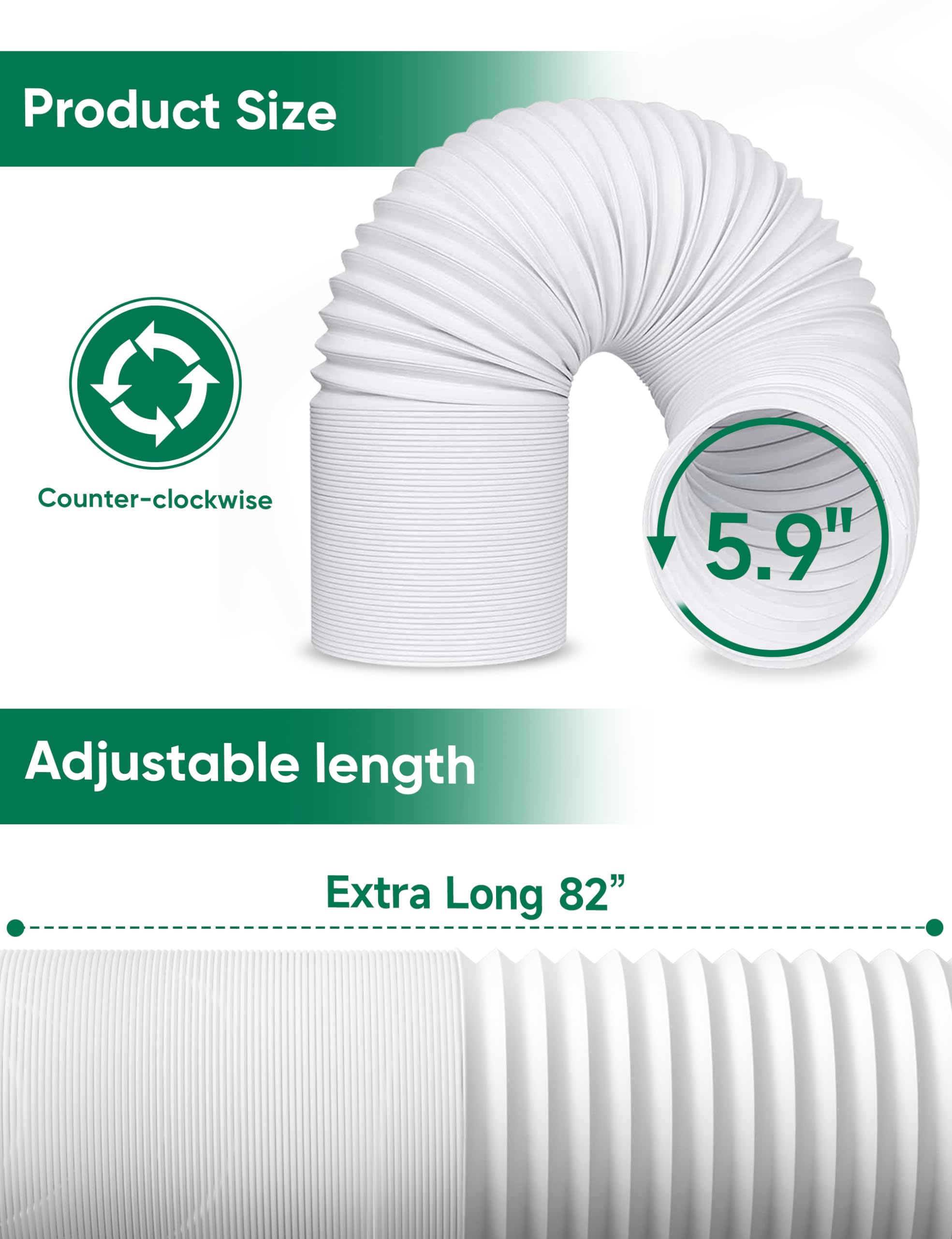 Plusluck AC hose extended to 82 inches for flexible room setup.