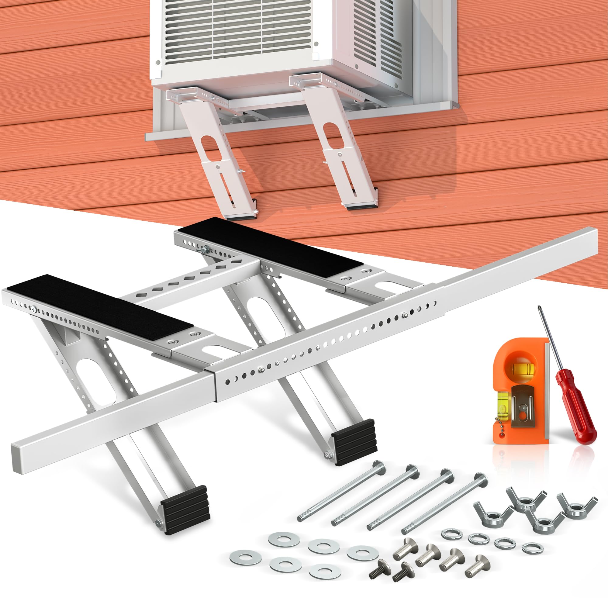 Plusluck extendable-width air conditioner bracket shown for secure window mounting