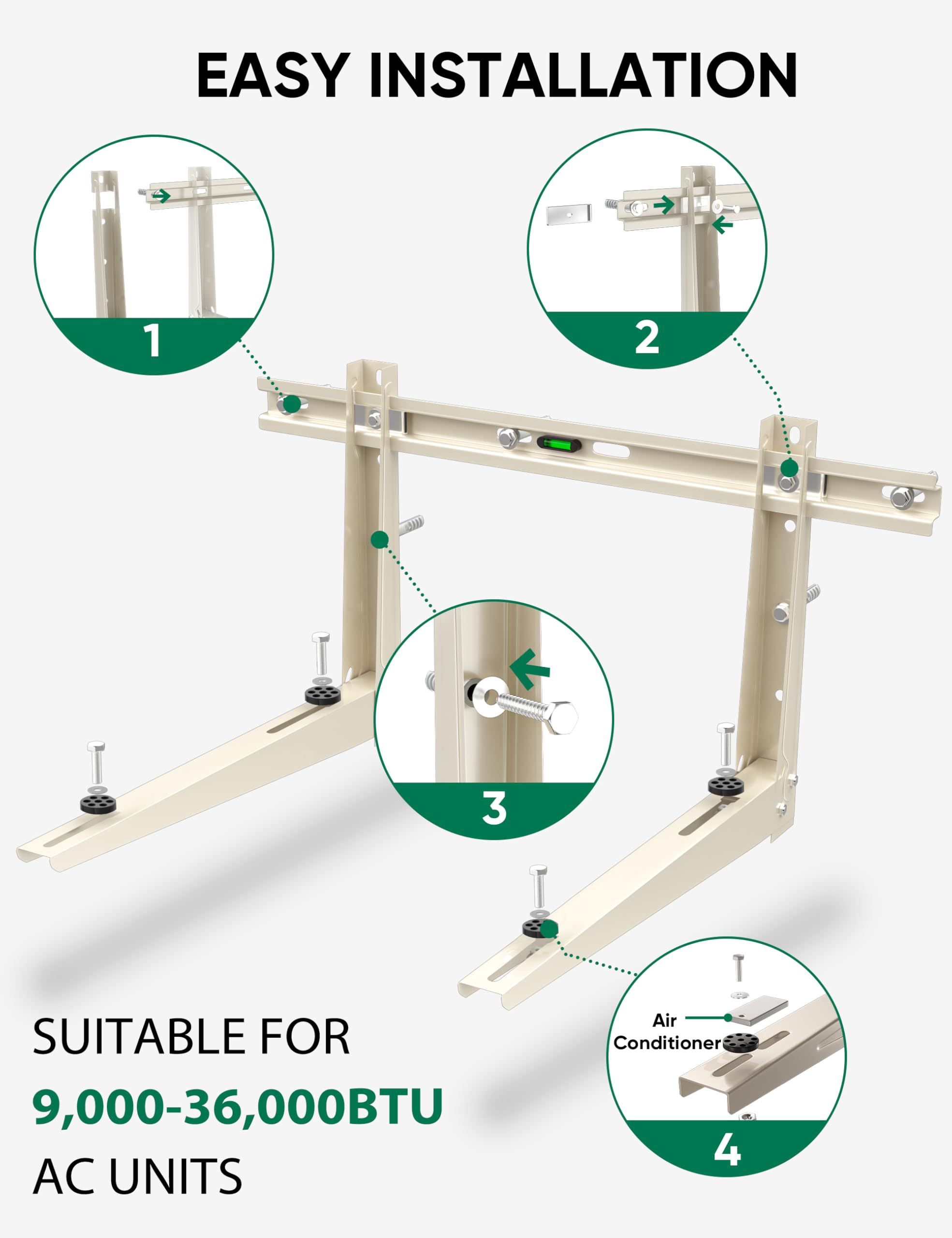 Plusluck rubber dampers absorb vibrations and protect outdoor unit surface.