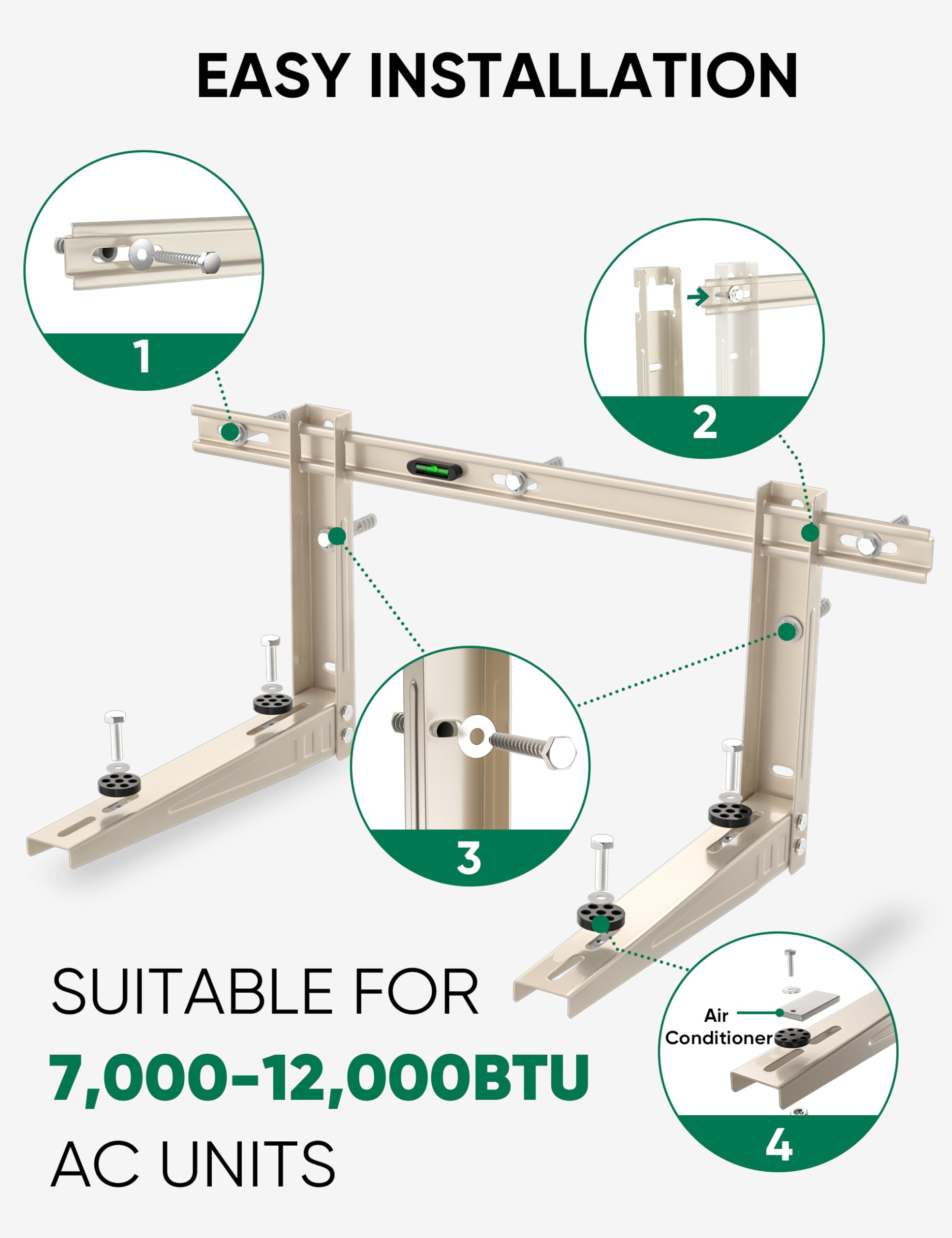 Plusluck outdoor AC bracket with vibration dampers reduces unit noise.