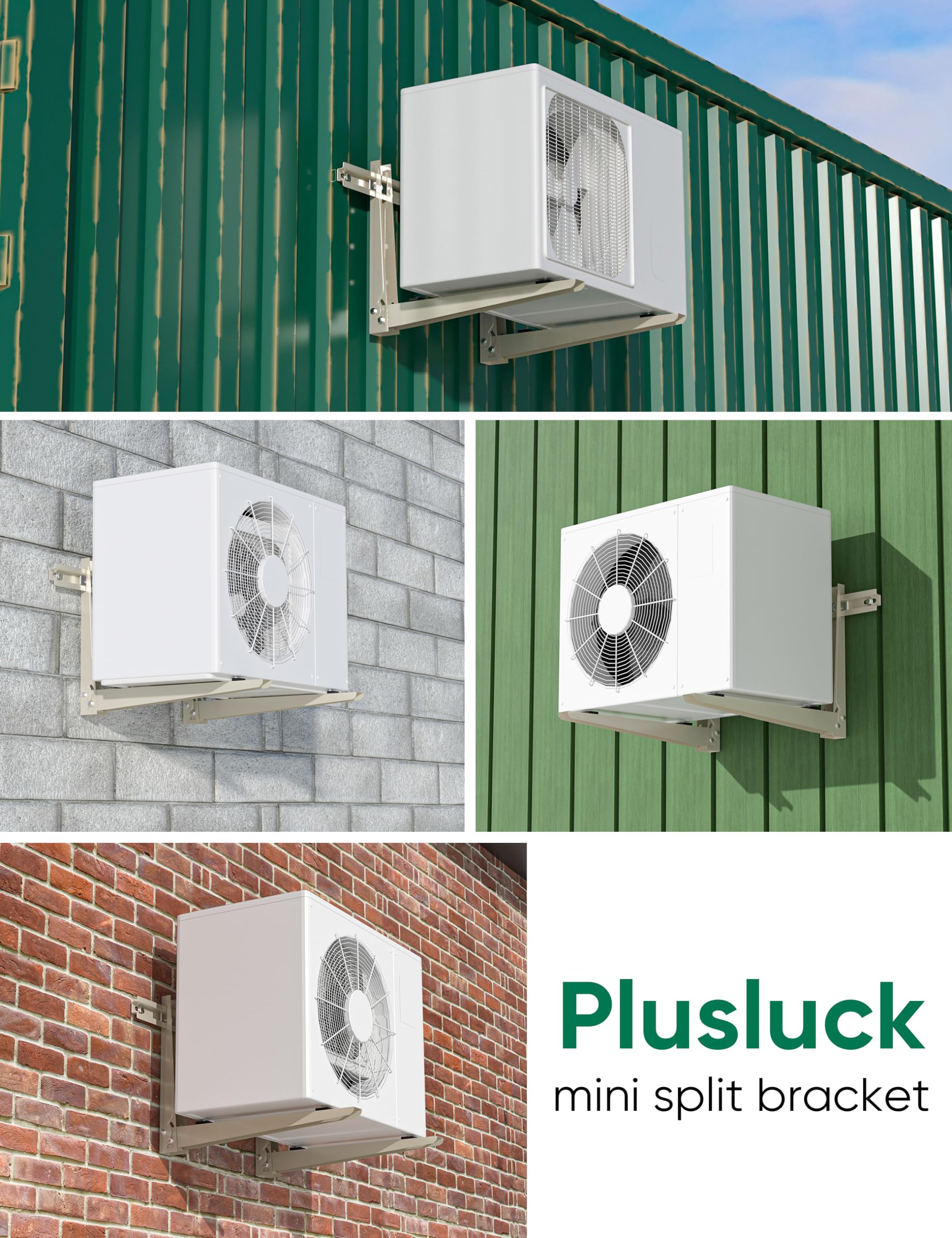 Plusluck outdoor condenser mount helps reduce vibrations and protect against weather.