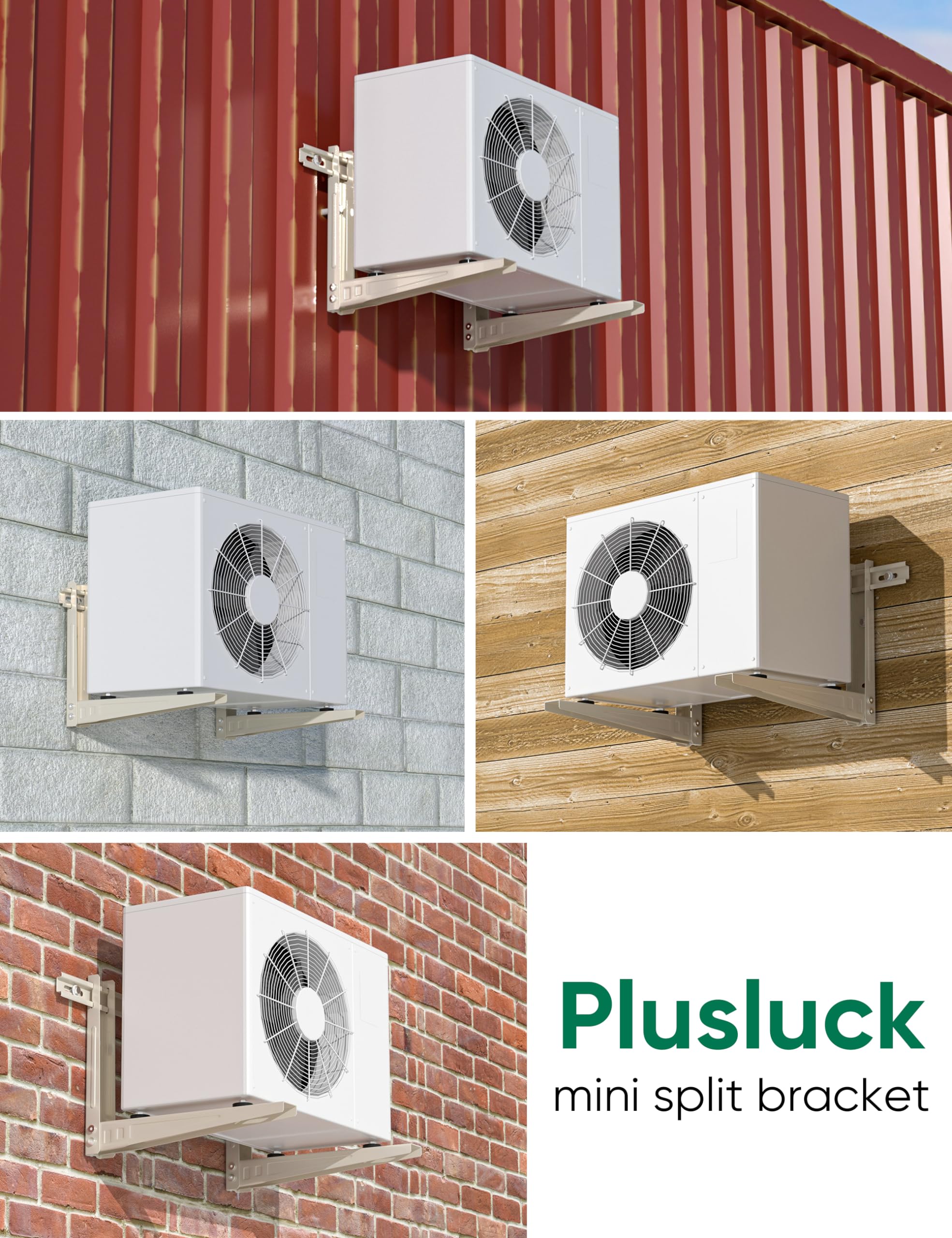 Plusluck universal compatibility mini split bracket fits 7k–12k BTU systems securely.