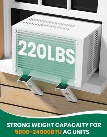 Plusluck window AC bracket side view highlights durable construction for outdoors.