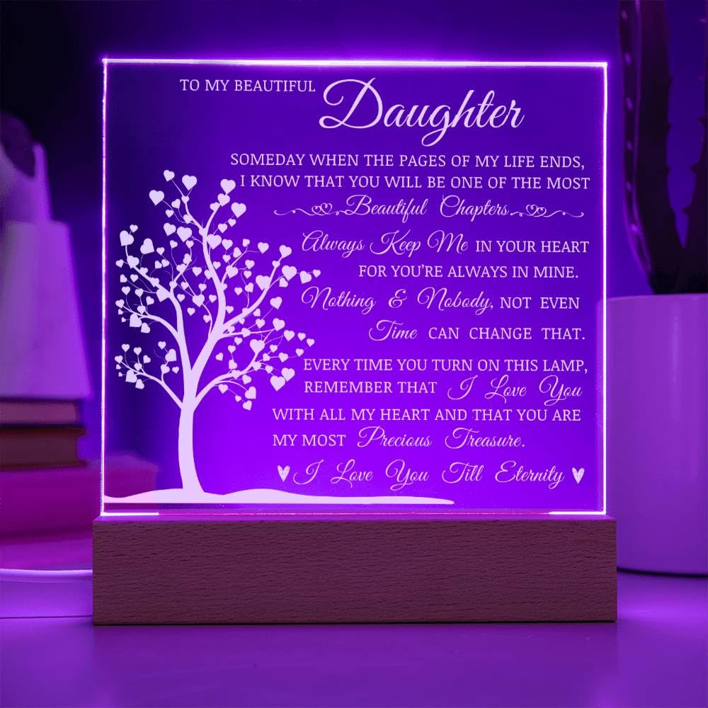 PLUZRLUV daughter keepsake lamp of love plaque in acrylic showing a heartfelt message