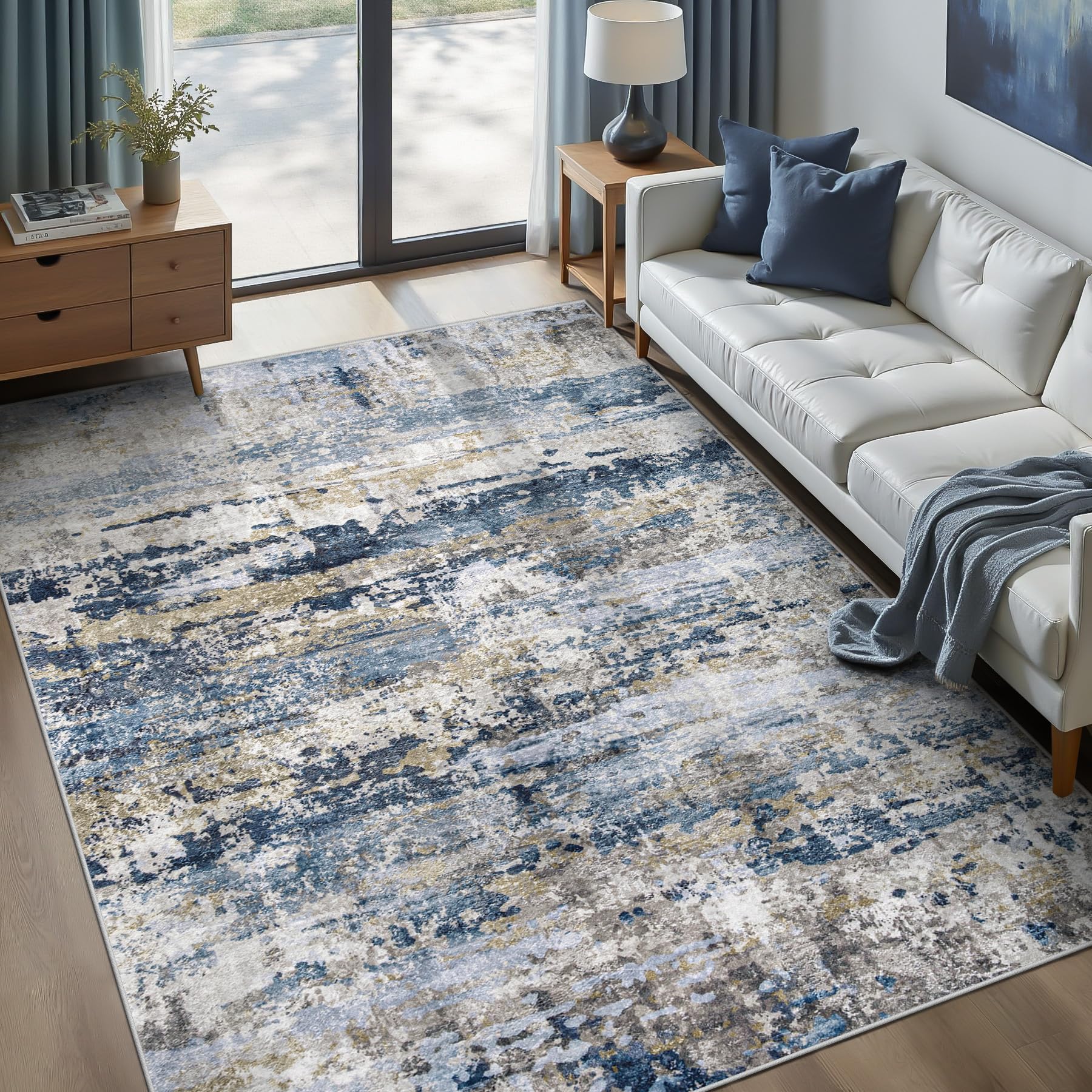 pmtsns area rug 6x9 in living room blue grey with versatile color for easy styling and cleaning