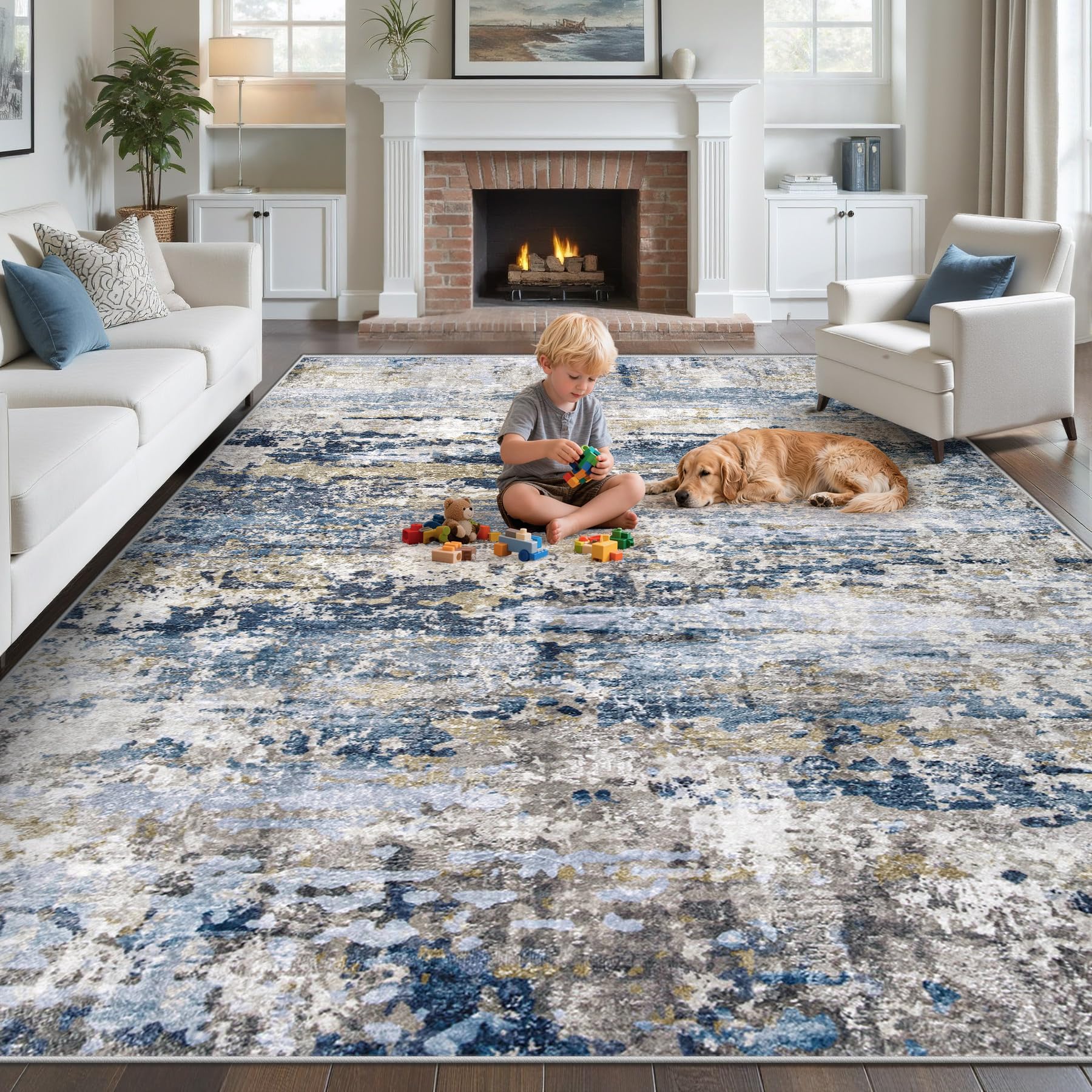 pmtsns area rug 8x10 living room blue-gray tones for soft, stylish floors