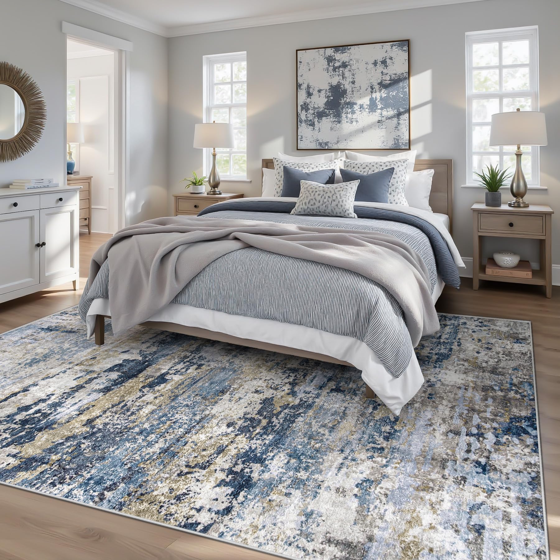 pmtsns Area Rug 5x7 with non-slip back keeps high-traffic areas stable.