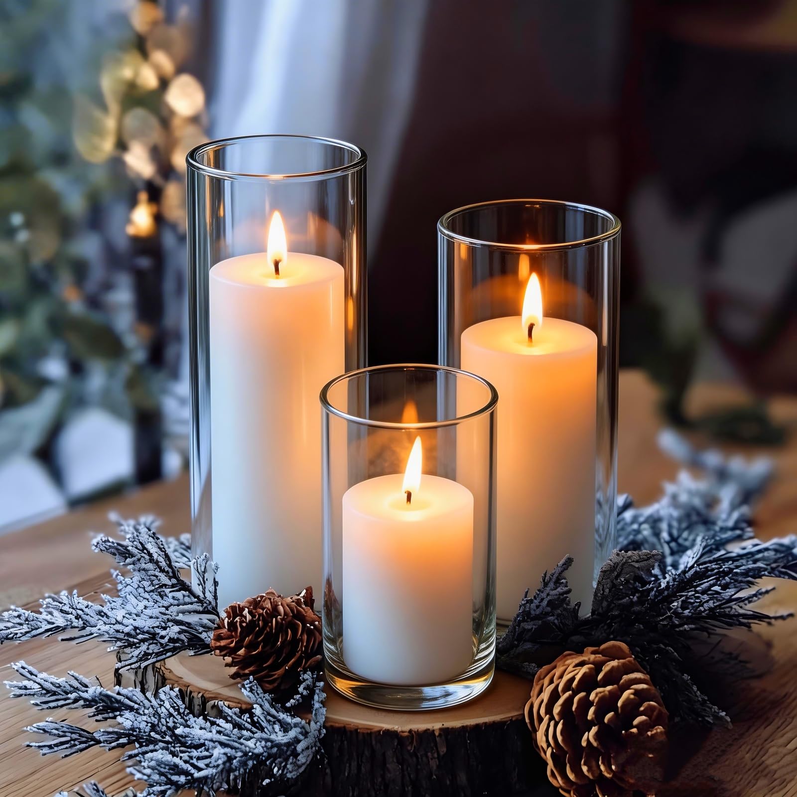 PNJHDZ glass candle holder, 5.9 inches tall, ideal for layered table decor.