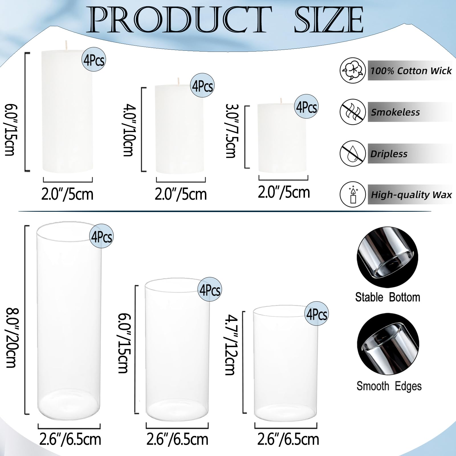 PNJHDZ pillar candle, 6 inches tall, clean-burning mood lighting.