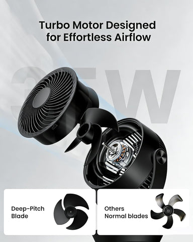 PNTCK Air Circulator Fan demonstrates 90 degree oscillation for wide area coverage.