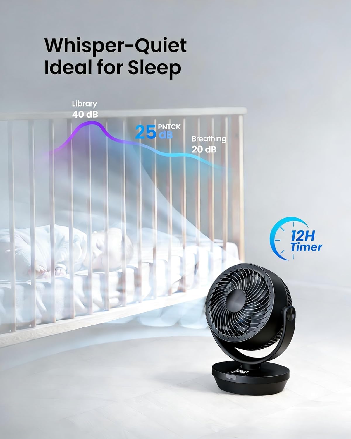 PNTCK Air Circulator Fan in sleep mode delivering whisper-quiet operation.