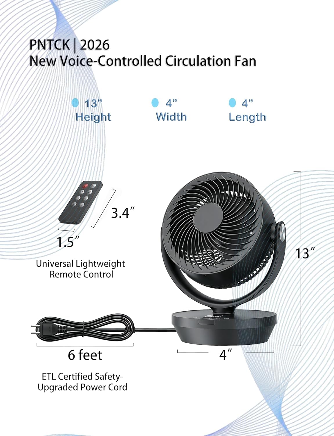 PNTCK Air Circulator Fan remote control enables easy adjustment from across the room.