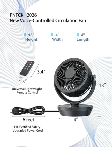 PNTCK Air Circulator Fan remote control enables easy adjustment from across the room.